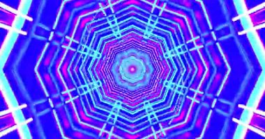 Büyüleyici bir tünel sahnesinin canlı renkler ve geometrik desenler arasında geçişini deneyimleyin.