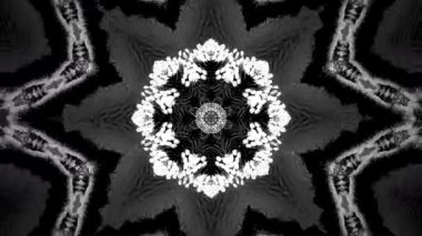Bu video döngüsü, karmaşık siyah ve beyaz tasarımlarla dolu büyüleyici bir tünel sunar..