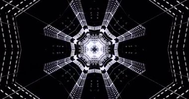 Bu döngü, siyah ve beyaz ışık saçan desenlerle büyüleyici bir tünel efektini gösteriyor. Rahatlamaya ve eğlenceye uygun görsel bir deneyim yaratıyor..