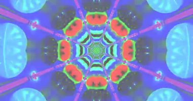 Görsel ekran dinamik desenler ve renkler ile değişen canlı bir tünel sergiliyor, rahatlama veya ortam geliştirme için büyüleyici tasarımlar sonsuz bir döngü yaratıyor.