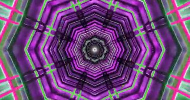 Dinamik bir tünel video döngüsü, düzgün bir şekilde hareket eden canlı renkler ve geometrik tasarımlar gösterir.