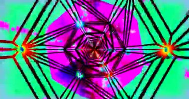 Bu kusursuz video döngüsü dinamik renkler ve geometrik şekillerle dolu canlı bir tünel sunuyor. Hipnotik desenler dinlenmek ve eğlenmek için mükemmel bir ortam yaratıyor..