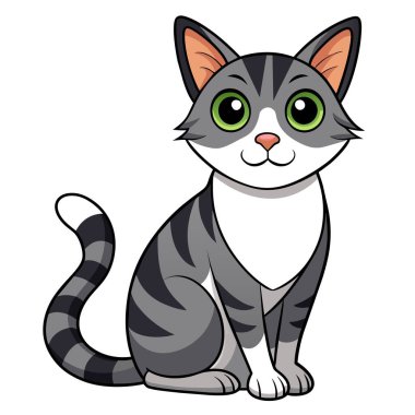 Felidae familyasının yeşil gözlü, bıyıklı ve burunlu etobur memelilerden oluşan bir çizgi film kedisi, beyaz arka planda bir çizgi çiziminde resmedilmiştir.