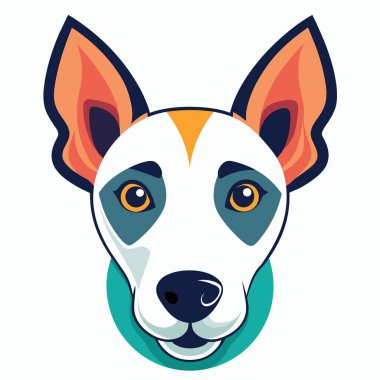 Bir köpeğin sanatsal bir tasviri beyaz arka planda etobur bir yüz oluşturur, bıyıklarını, burnunu ve çalışan hayvan özelliklerini gösterir.