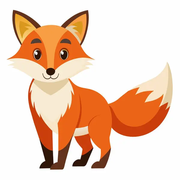 stock vector A red fox cartoon, a swift terrestrial carnivore animal, with whiskers, snout, and tail, displayed on a white background in an art style