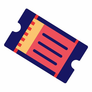 Beyaz arka planda mavi ve mor renkli düz grafikler içeren dikdörtgen bir bilet ikonu. Logo tasarımı modern ve paraleldir, bu da onu şık bir marka işareti yapar.