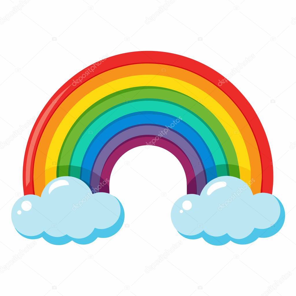A rainbow logo in electric blue and magenta colors, surrounded by clouds, on a white background. The design includes circles, rectangles, ovals, and arches to create an artistic look