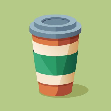 Yeşil ve beyaz çizgili kollu bir fincan kahve ve yeşil arka planda duran bir kapak gösterilir.