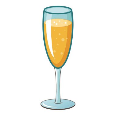 Beyaz arka planda bir bardak portakal suyunun karikatür çizimi. Masa takımı, sıvı, kokteyl, kadehler ve malzemeler.