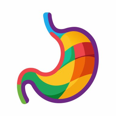 Basit bir beyaz arkaplana karşı bir mide ikonunun canlı bir çizimi