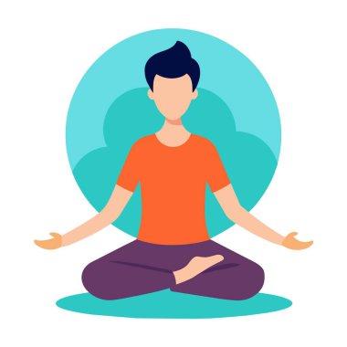 Bir adam bacak bacak üstüne atmış bir şekilde lotus pozisyonunda oturuyor. Yoga yaparken içsel huzur ve sükunet hissini yansıtan halinden memnun ve rahat görünüyor.