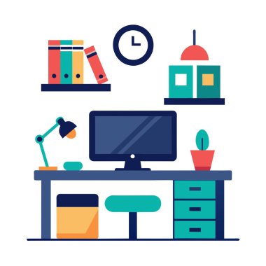 Üzerinde bilgisayar ve lamba olan bir masa var. Masa bir mobilya parçası ve bilgisayar monitörü de masadaki kişisel bilgisayarın çıkış aygıtı.