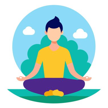 Parkta, bir adam sakince nilüfer pozisyonunda oturmuş güzelliğin ve huzurun tadını çıkarıyor.