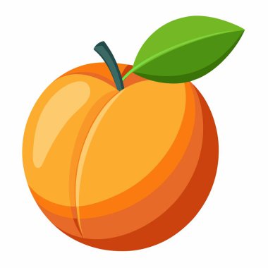 Olgun bir şeftali canlı yeşil bir yaprakla gösterilir. Temiz beyaz bir arkaplana karşı.