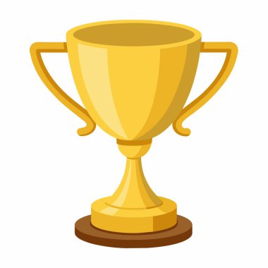 Parlak altın bir kupa, basit beyaz bir arka plana karşı ahşap bir zeminde gururla sergilenir.