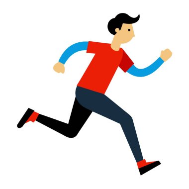 Kırmızı gömlekli, mavi kollu bir adam koşuyor. Memnun görünüyor. Olay yerini tarif eden olası anahtar kelimeler arasında kol, kol, kolluk, dinlenme ve şapka yer alıyor.