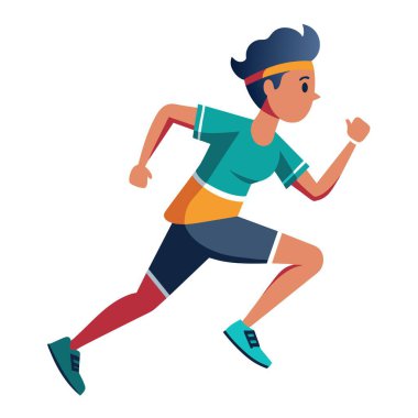 Bu karikatürde, neşeli bir adam beyaz bir arkaplanda koşuyor, oyunculuk ve hareket duygusunu somutlaştırıyor.