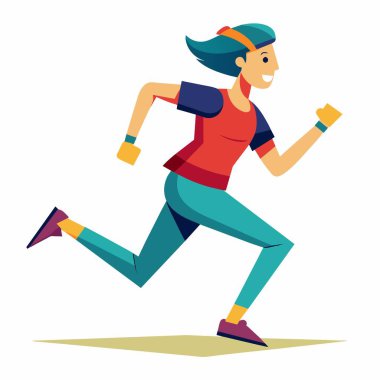 Beyaz bir arkaplana karşı neşeyle koşan bir kadının bir eğlence ve eğlence duygusunu canlandırdığı bir karikatür.