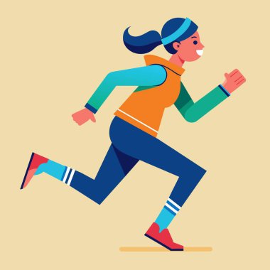 Sanat eserlerinde, neşeli bir kadının insan vücudu, kol, jest ve daha fazlası gibi elementleri içeren canlı sarı bir zemine karşı koşu yaptığı bir karikatür tasviri var.