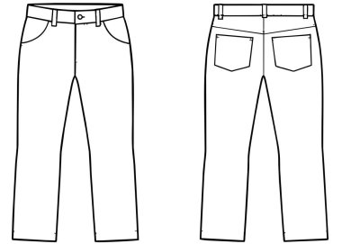 Ayrıntılı siyah-beyaz bir illüstrasyon. Renk değişikliği olmayan bir kot pantolon sergiliyor.