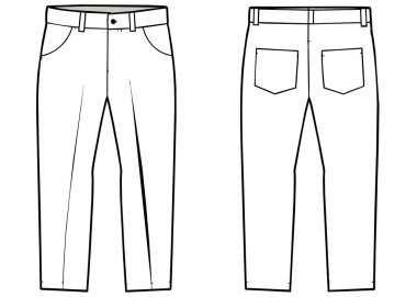 Beyaz bir arkaplan üzerine kurulmuş siyah beyaz bir pantolonun basit ve şık bir tasarımı var.