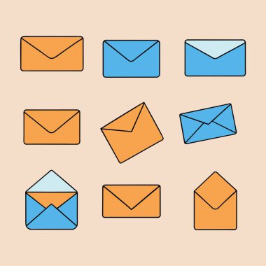 Set, dikdörtgenler, üçgenler, kareler ve çeşitli desenler gibi farklı şekillere, renklere ve tasarımlara sahip çeşitli zarflar içerir.