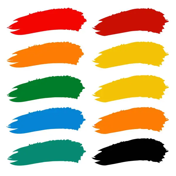 Resim, canlı ve sanatsal tasarım konseptini tasvir eden, beyaz bir arkaplanda farklı renkte gösterilen fırça darbelerinden oluşur.