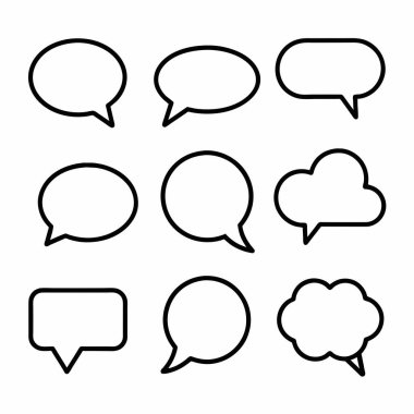 Düz beyaz arkaplanda gösterilen farklı şekillerde çeşitli konuşma baloncukları