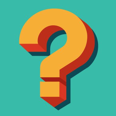 Mavi bir arkaplan üzerinde ilginç ve yaratıcılığı temsil eden canlı bir soru işareti