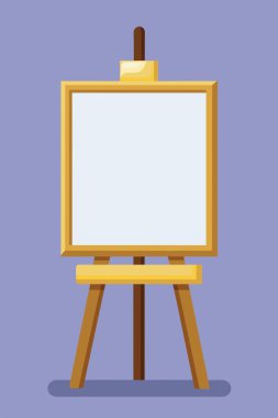 Tahta sehpa beyaz bir tahta tutuyor ve simetrik bir görüntü yaratıyor. Tasarım, yazı tipi veya jest elementi elektrik mavisi olan dikdörtgenler ve daireler içerir.