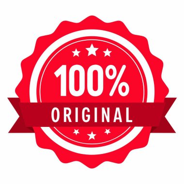 Üzerinde orijinal metin ve kırmızı kurdele olan kırmızı bir etiket. Genellikle otomotiv ve diğer endüstrilerde marka ve tabela olarak kullanılır.