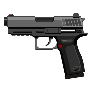 Kırmızı nokta görüşlü siyah bir tabanca beyaz arka plana yerleştirilir