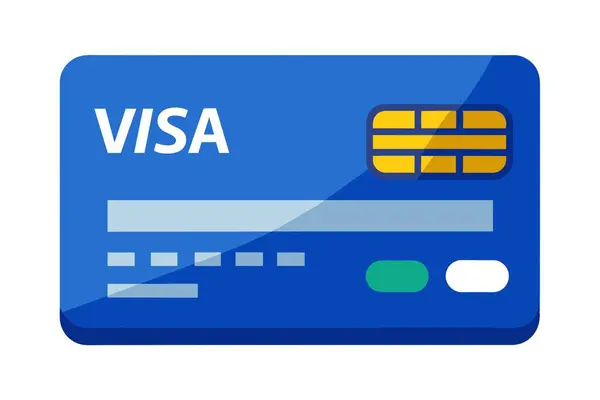 Mavi bir Visa kartı, logo, yazı tipi ve renk gibi tasarım ve markalaşma unsurlarına odaklı beyaz bir arkaplan üzerinde görüntülenir