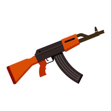 A detailed vector illustration of an AK47 assault rifle in a flat design, featuring wood and metal components clipart
