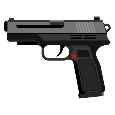 Kırmızı nokta görüşlü siyah bir tabanca beyaz arka plana yerleştirilir