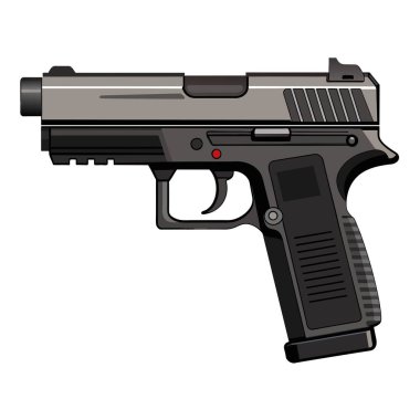 Kırmızı nokta görüşlü siyah bir tabanca beyaz arka plana yerleştirilir