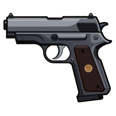 Beyaz zemin üzerinde siyah ve gümüş bir tabanca hava tabancası, tetik, silah namlusu, tabanca, tabanca, eğlence, metal, başlama tabancası, hava yumuşak silah ve pratik atış gibi temaları sembolize eder.