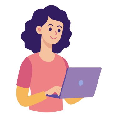 Bir kadın dizüstü bilgisayarla yazarken gülümsüyor. Onun ifadesi mutluluğu gösteriyor. Cihaz onun için bir çıkış aracı, başkalarıyla paylaşmasını ve hareket etmesini sağlıyor.