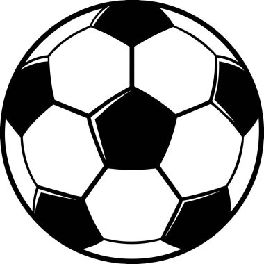 Bir futbol topunun beyaz bir zemine karşı siyah-beyaz çizimi. Spor unsurlarını, simetriyi ve dizaynındaki deseni somutlaştırır.