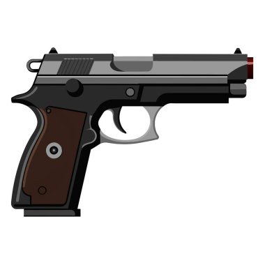 Beyaz arka planda kahverengi saplı bir tabancanın ayrıntılı vektör illüstrasyonunun yakın plan görüntüsü.