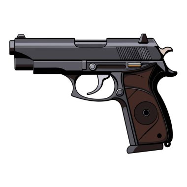 Beyaz arka planda kahverengi saplı bir tabancanın ayrıntılı vektör illüstrasyonunun yakın plan görüntüsü.