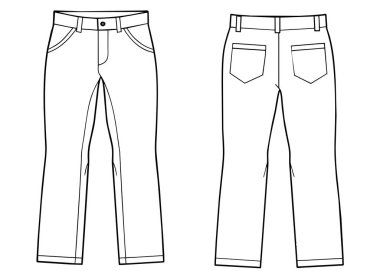 Beyaz bir arkaplan üzerine kurulmuş siyah beyaz bir pantolonun basit ve şık bir tasarımı var.