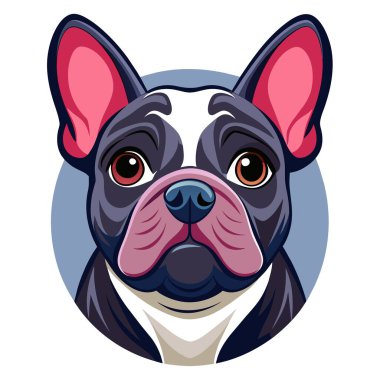 Çizgi filmdeki resimde, bir Fransız bulldog doğrudan kameraya bakıyor. Görüntü, köpeklerin üremesi, etobur doğası ve bir hayvan yoldaşı olarak rolü gibi unsurları sergiliyor.