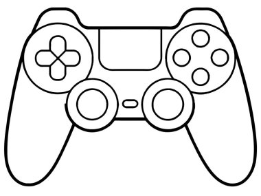 Çift analog çubuk oyun denetleyicisinin ön görünümünü gösteren ayrıntılı bir siyah beyaz çizim