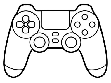 Çift analog çubuk oyun denetleyicisinin ön görünümünü gösteren ayrıntılı bir siyah beyaz çizim