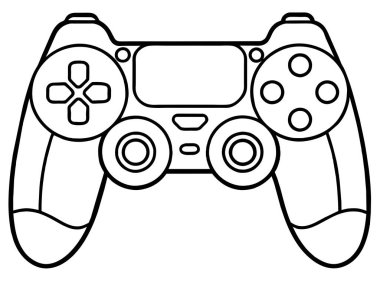 Çift analog çubuk oyun denetleyicisinin ön görünümünü gösteren ayrıntılı bir siyah beyaz çizim