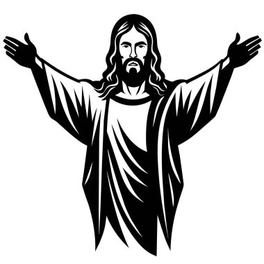 Kucaklaşma ve karşılama sembolü olarak İsa 'nın gri tonlu bir tasviri.