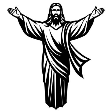 Kucaklaşma ve karşılama sembolü olarak İsa 'nın gri tonlu bir tasviri.