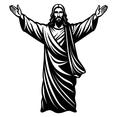 Kucaklaşma ve karşılama sembolü olarak İsa 'nın gri tonlu bir tasviri.