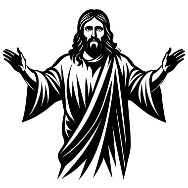 Kucaklaşma ve karşılama sembolü olarak İsa 'nın gri tonlu bir tasviri.